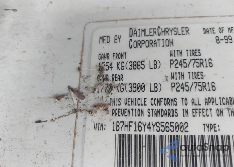 2000 Dodge Ram 1500 St from USA, damaged, VIN 1B7HF16Y4YS565002